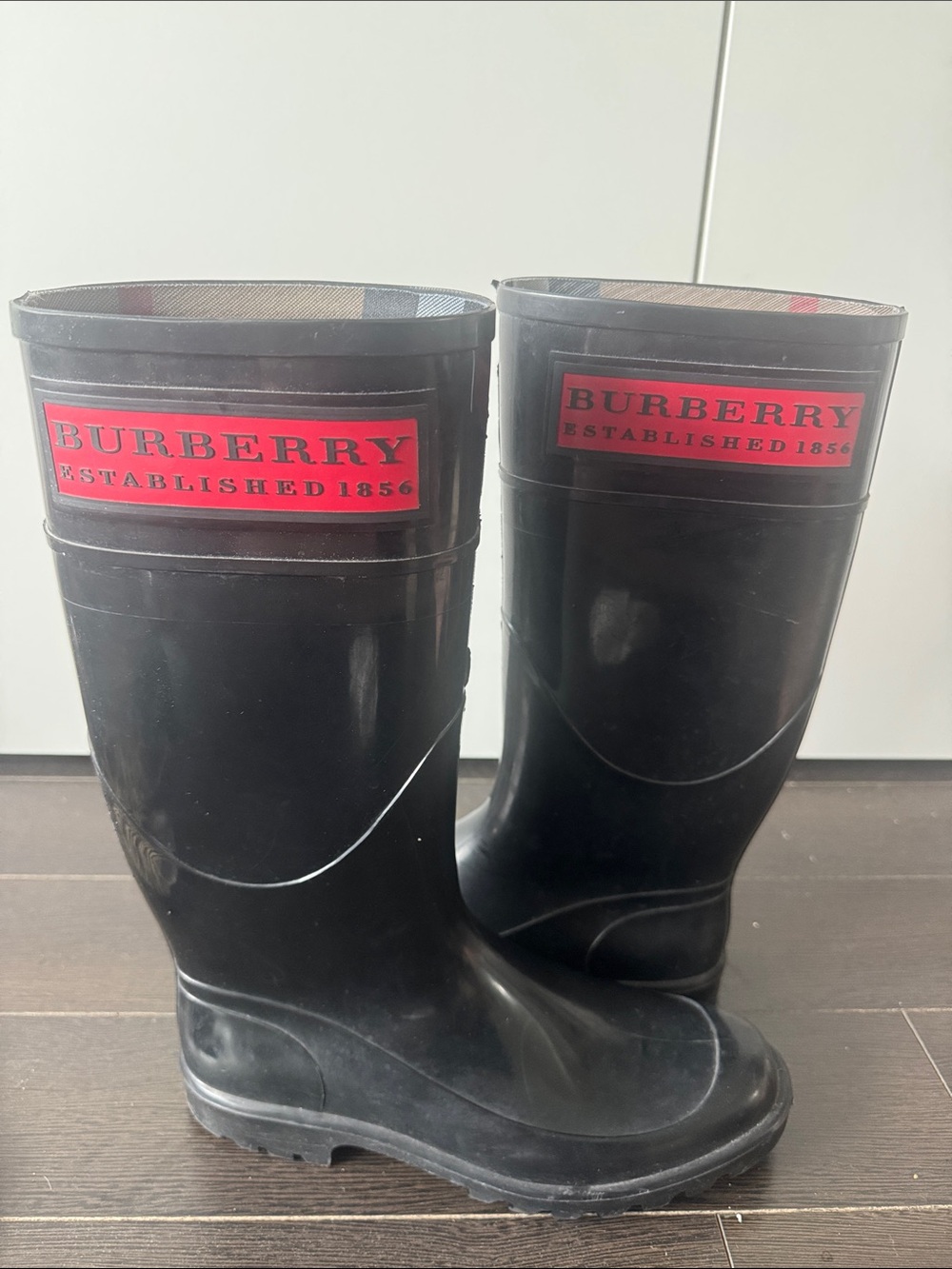 Burberry Rain Boots with Red Logo Patch